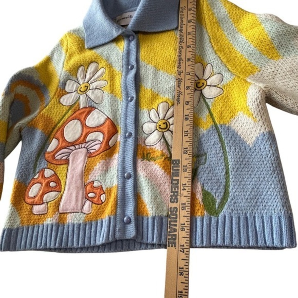 House of Sunny Mushroom Cardigan Smiley Daisy Knit Crop Sweater UK 8 - Picture 5 of 8
